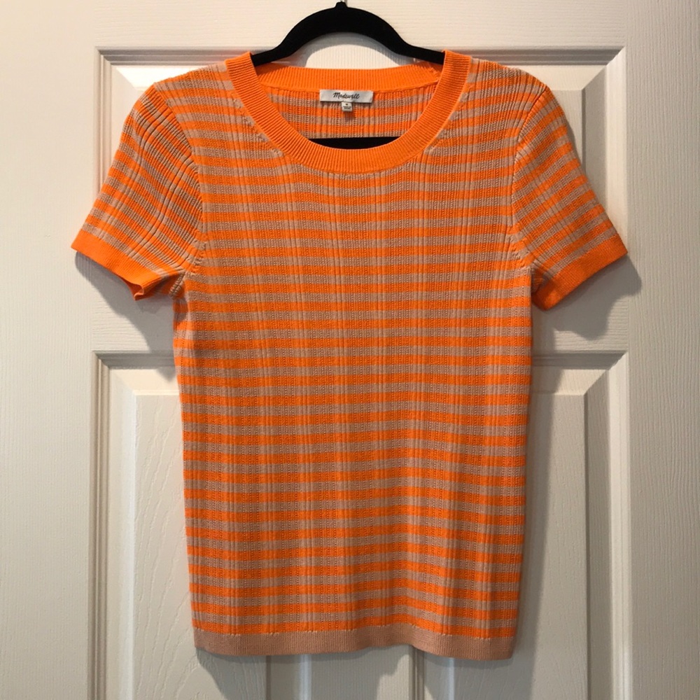 NWT Madewell Orange Striped Knit Top